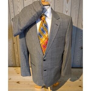 Jos A Bank Sz 42R Suit Jacket Pants 34 x 33 2Pc Gray Blue Glen Plaid 100% Wool